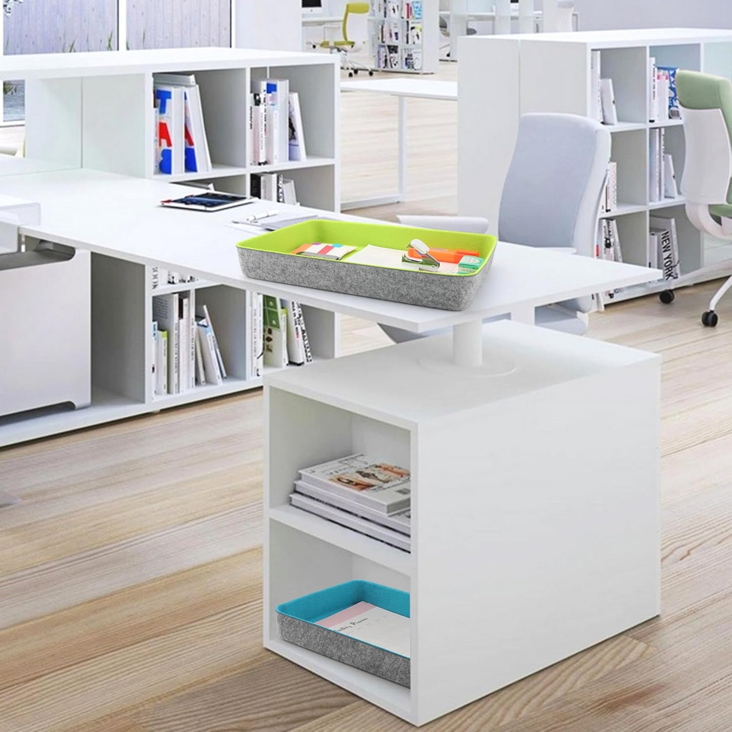 Welaxy 2-piece Office desk drawer organizer tray letter-size documents A4 paper book file Folder Holder storage bins (Orange + Green)