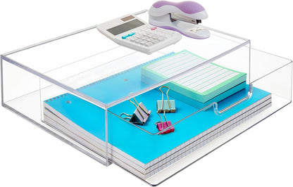STORi STAX Plastic Stackable Organizer Drawers (Set of 2) Clear | 12.5" Wide | Set Includes Two Open Drawer | Organize Office Desk Accessories & Sort Paper | Made in USA