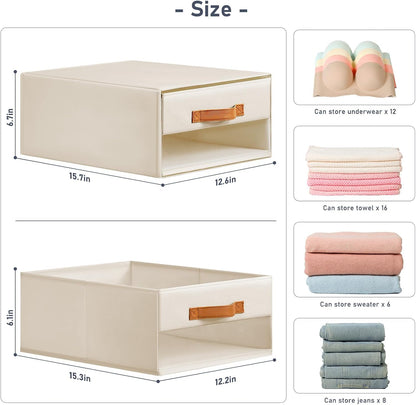 DIMJ Closet Organizers and Storage - Fabric Bins with Drawers for Closet Foldable Clothes Organizers with Clear Window, Stackable Storage Drawers Units for Bedroom, Living Room, 4-Pack, Grey