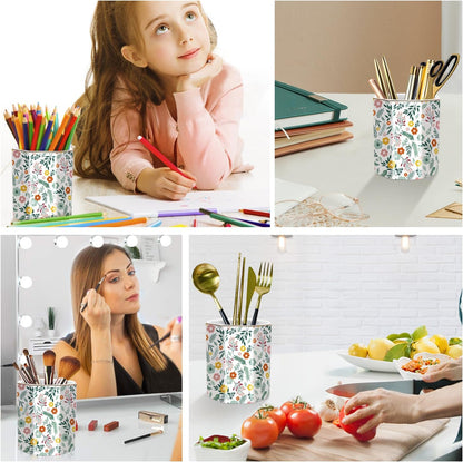 WAVEYU Ceramic Pen Holder for Desk Cute, Pencil Cup Pot Desk Organizer, Makeup Brush Holder for Women, Men, Kids, Desk Marble Decor for Office, Classroom, Home, Gray Golden