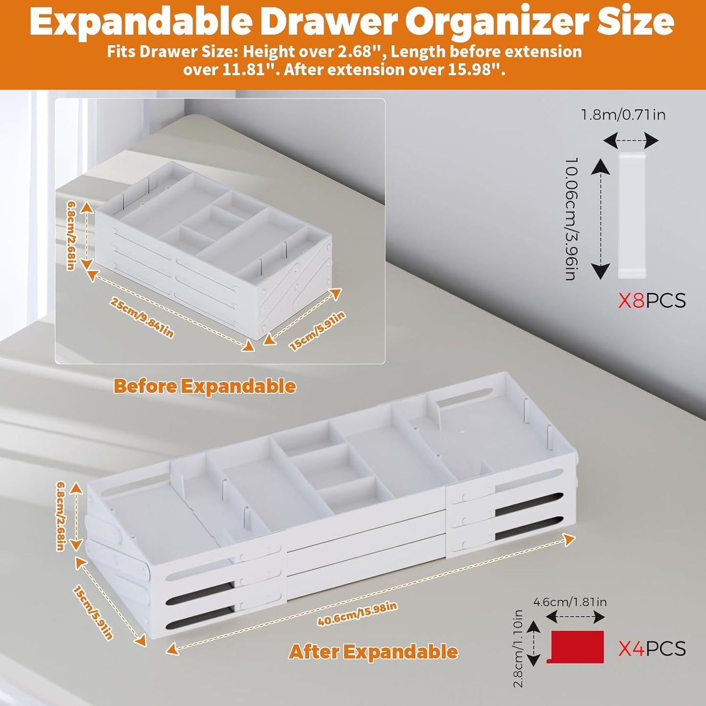 3 Tier Drawer Organizer - Expandable Junk Drawer Organizers Smart Office Supply Organizer, Folding Drawer Storage Multi-level Desk Organizer for Makeup,Jewelry,Cosmetics,Kitchen Storage (1 Row 3 Tier)
