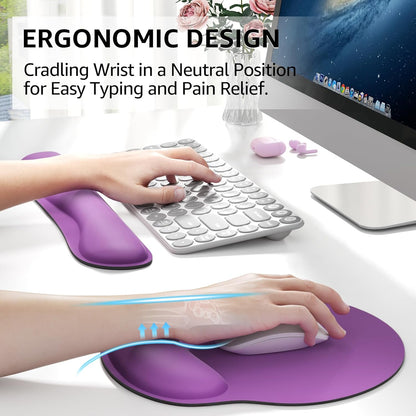KTRIO Ergonomic Keyboard Wrist Rest and Mouse Pad with Wrist Rest Set, Memory Foam Wrist Support for Typing, Gaming, Office and Home Use, Black