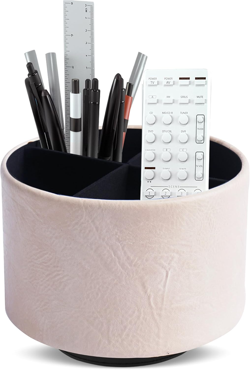 Hennaja Round Leather Art Supply Organizer,Remote Control Holder,360 Degree Rotating,Multi-Functional Pencil Holder,4 Compartments Desktop Stationary Organizer(1-Blue Bird) - Colors C