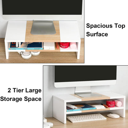 TEAMIX 2 Tiers Wooden Desktop Monitor Stand Riser 20 Inch Printer Stand with Double Storage Small TV Riser Laptop Keyboard Holder Business Desk Organizer Shelf Black Bookshelf