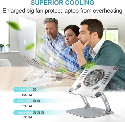 SHUWEI Laptop Cooling Stand with 3 Speed Fan, Adjustable Height Laptop Stand for Desk, Ergonimic Aluminum Laptop Cooling Pad for 10-15'' Notebook - Black