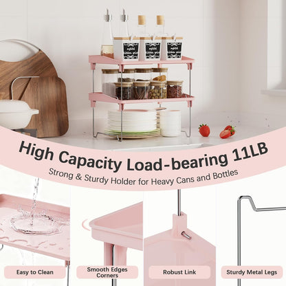STARLATTA 2 Pcs Cabinet Organizer Shelf, Stackable Kitchen Counter Shelves, Spice Rack,Countertop Organizers, Clear Plastic Storage Shelves Rack for Makeup,Bathroom,Cupboard,Desk,Pantry Organization