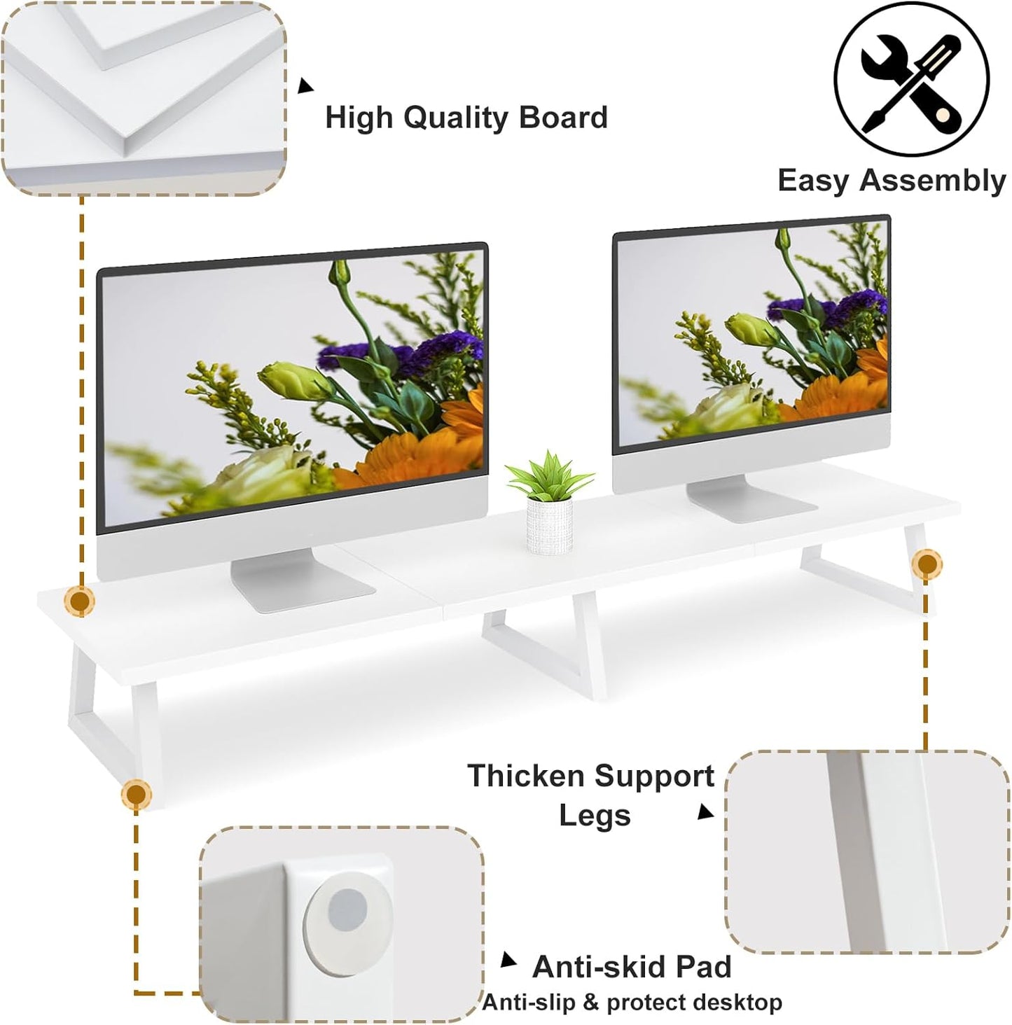 TEAMIX 42 inch Large [Dual] [Monitor] [Riser],Rustic Brown Extra Long TV [Stand Wood & Steel Desktop [Riser] with Storage for [Dual] Screen Office Desk Organization