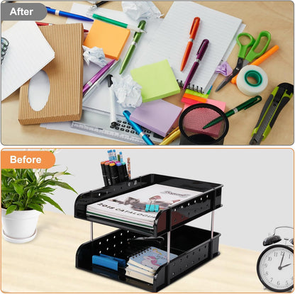Letter Tray, Desk Organizer Tray, A4 Plastic Paper Tray Organizer for Desk, Stackable Rectangular Inbox Mail File Holder, Drawer Organizer for Desk Accessories Office School Home Supplies (Black)