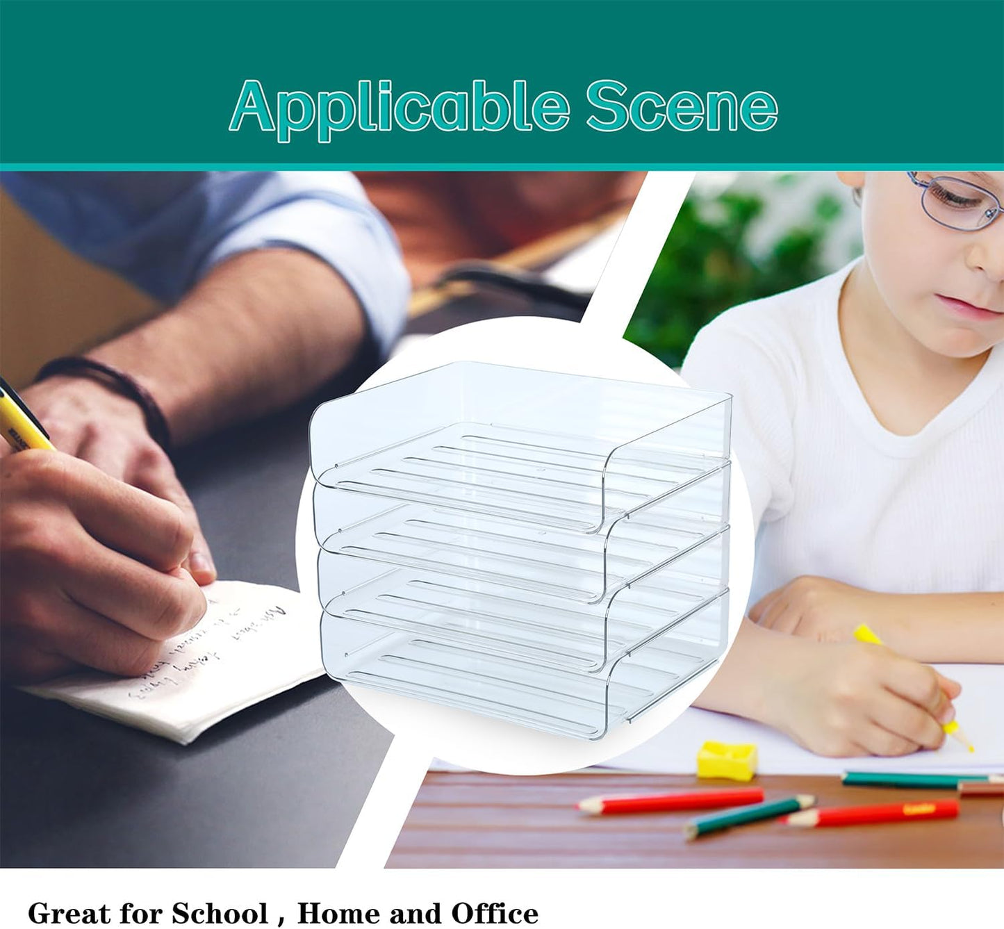 3 Tiers Stackable A4 Paper Trays, Office Desk File Holder, Tidy File Document Letter Book Paper Organizer (3 Tiers,Clear)