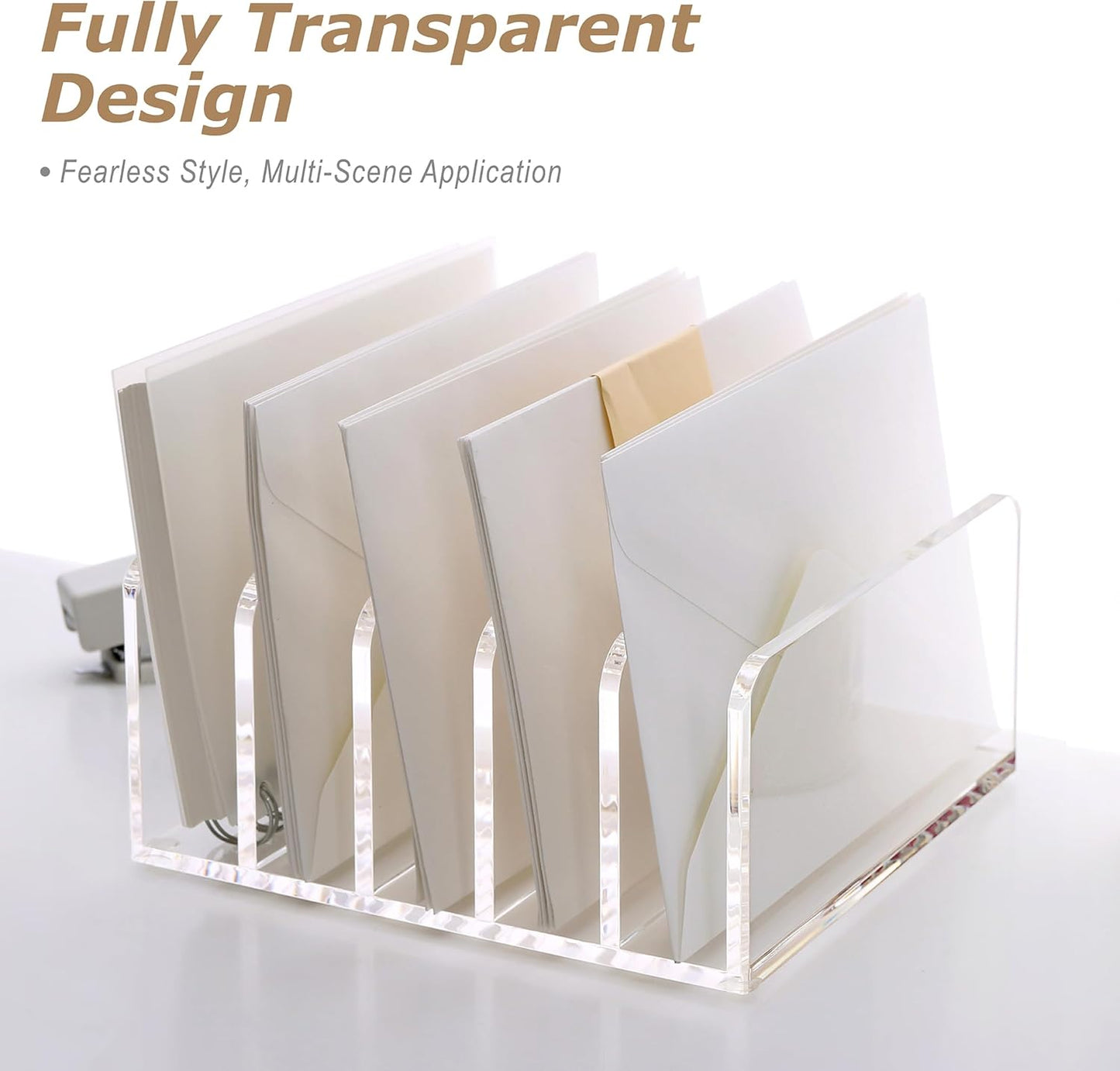 SANRUI Acrylic File Mail Desktop Organizer Sorters,3 Compartments Laddered Clear Desk Letter Organizer Office Document Sorter,Multifunction Envelope Folder Racks Holders for Office,Home, School