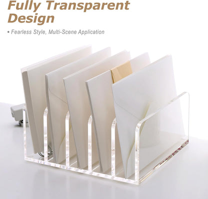 SANRUI Acrylic File Mail Desktop Organizer Sorters,3 Compartments Laddered Clear Desk Letter Organizer Office Document Sorter,Multifunction Envelope Folder Racks Holders for Office,Home, School