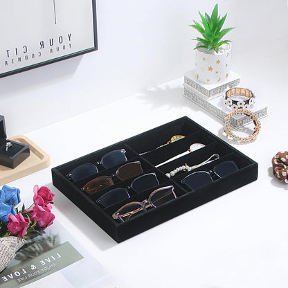 Coward Stackable Jewelry Trays Organizer Set with Clear Lid, Trays for Drawer, Earring Necklace Bracelet Ring Display Organizer (beige(ring+12girds+30girds+The glass lid))