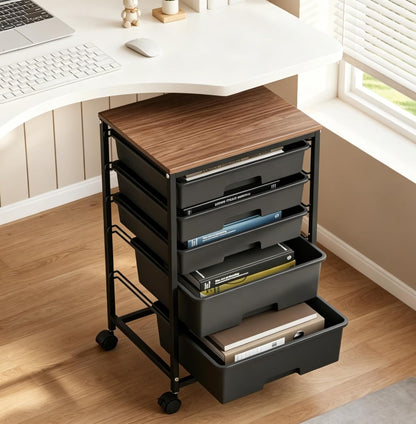 SYKIARIOL Utility Cart with 5 Drawers,Storage Cart with Wooden Tabletop and Lockable Wheels,Craft Storage Trolley Organizer,5-Tier Rolling Utility on Wheels,Light Green