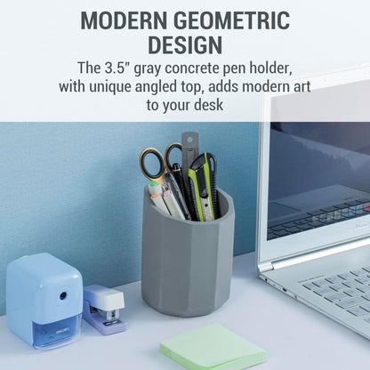 MyGift Pen Holder Pencil Holder For Desk Desktop Pen Cup Holder Gray Concrete 3.5 Inch Round Modern Office Desk Organizer