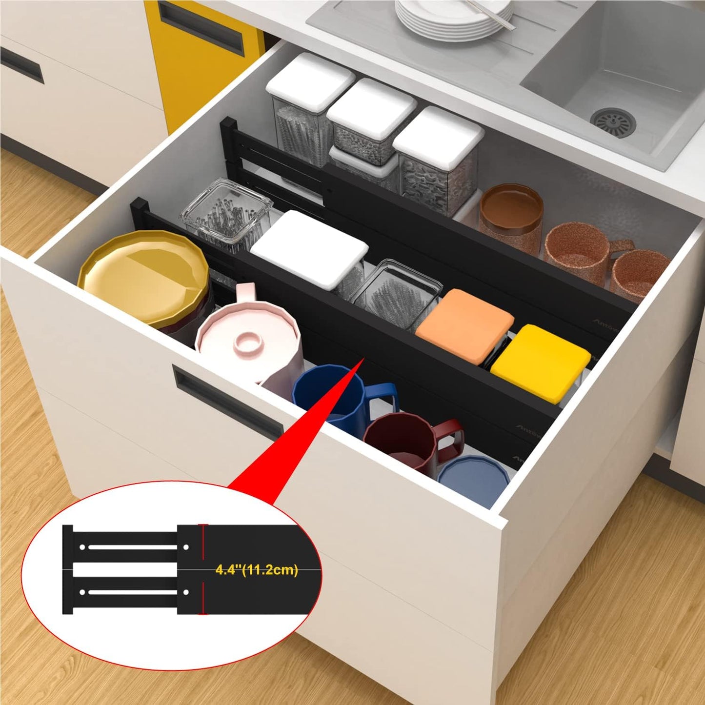 ANTOWIN Bamboo Drawer Dividers Organizers, Drawer Separators Splitter,17-22 inches Long Adjustable Spring-loaded Organizer for Large Utensil, Clothes, Tools Drawers(yellow)