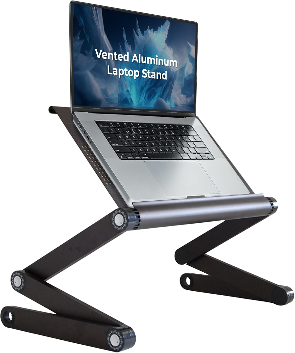 WorkEZ Executive Adjustable Ergonomic Laptop Cooling Stand & Lap Desk for Bed Couch folding aluminum desktop computer riser tray height tilt angle portable macbook cooling reading monitor,Black