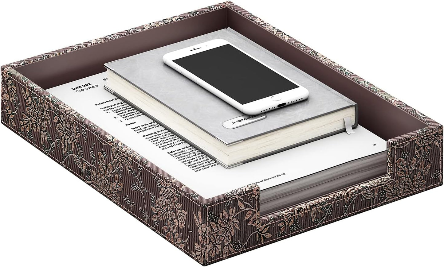 Leather Letter Tray, THIPOTEN Elegant Desk Organizer for Office Supplies, Mail, Paper, File, Magazine, Perfect Office Organization for Desktop(Grey)