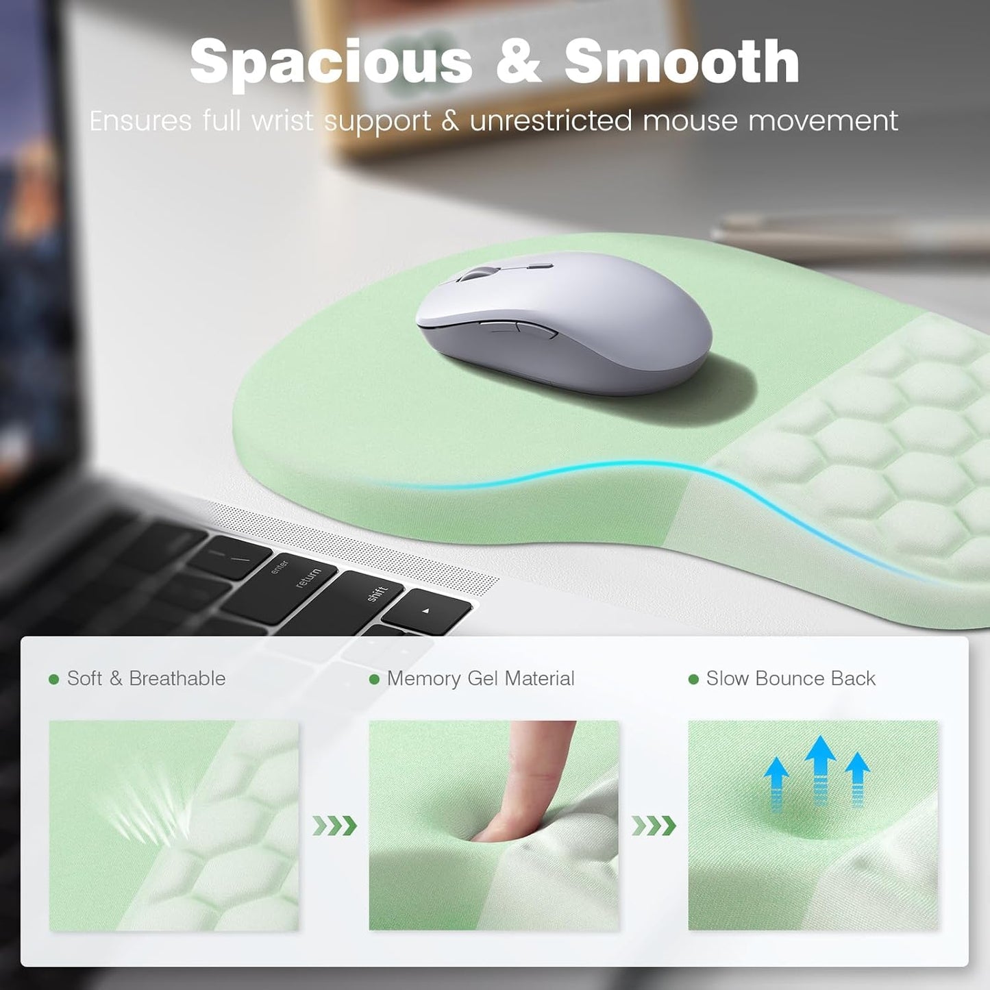 Ospelelf Ergonomic Mouse Pad and Keyboard Stand Wrist Rest Set, Memory Foam Comfort, Pain Relief for Typing, Office Desk Accessories, Moonlit Blossoms