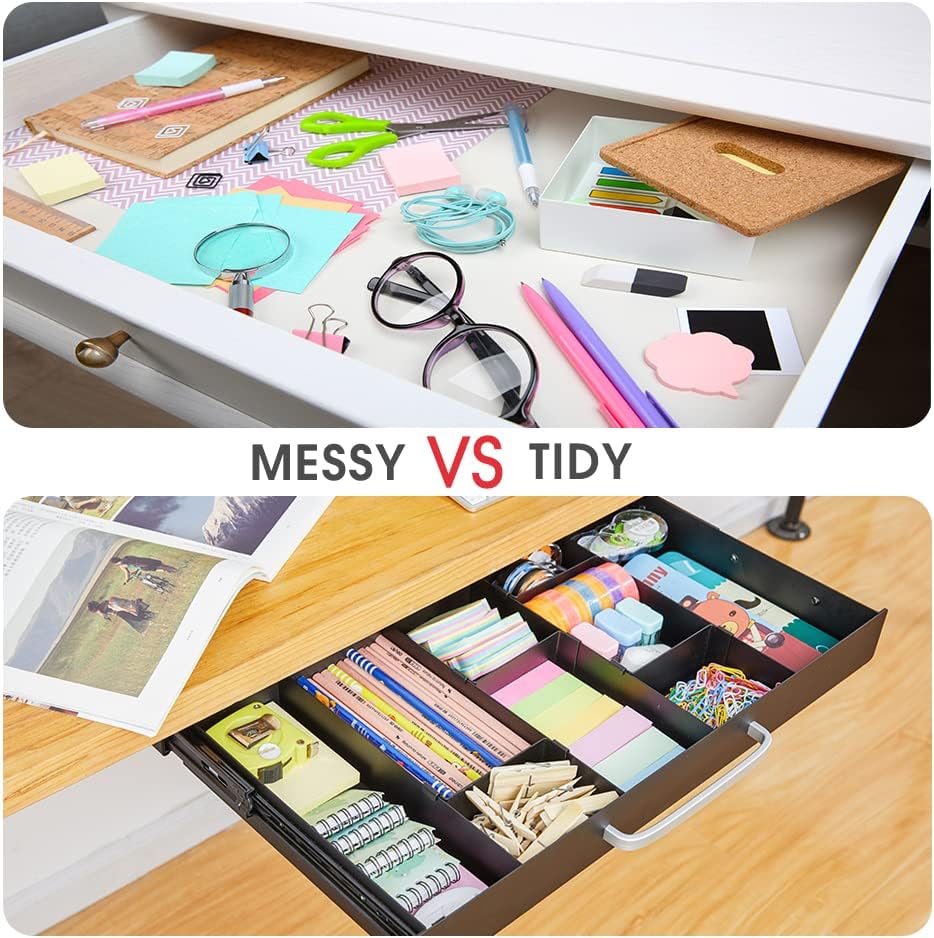GOME Under Desk Slide out Pencil Drawer with Space Divider Design for Storing Pencil and Office Accessories, Underdesk Pull out Tray Organizer Mounted for Sit Stand Workstation