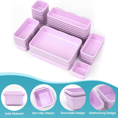 StoreHappily 10 PCS Drawer Organizer Set, 4 Size Makeup Drawer Divider Organizer With Non-Slip Pads, Interlocking Plastic Storage Bins for Office,Jewelry Vanity,Gadgets, Bathroom,Kitchen, Black