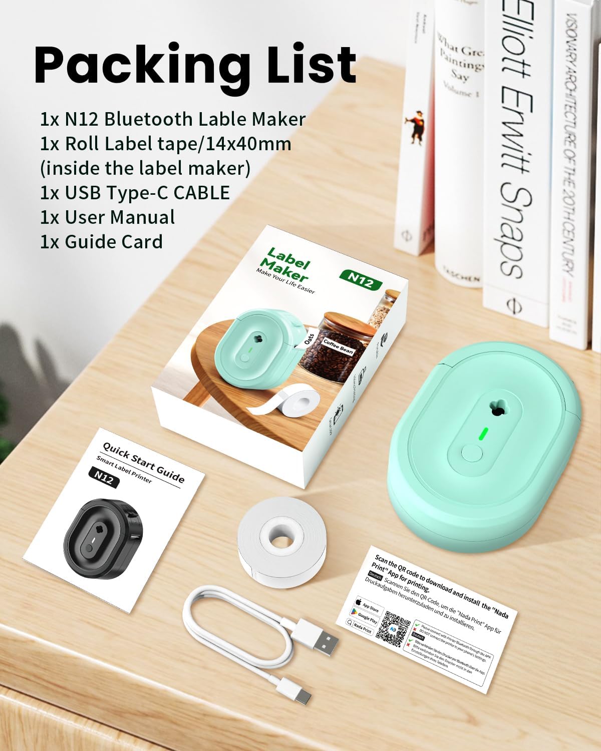 N12 Label Maker Machine with Tape, Portable Thermal Label Printer, Mini Labeler Wireless Bluetooth Label Makers for Home Office Kids Items