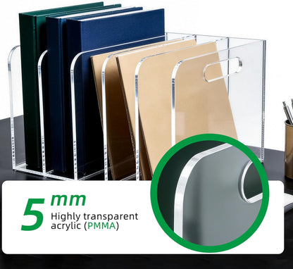 Acrylic Magazine File Holder, 3 Vertical Compartments Desk Document Sorter Organizer, Clear Folder Rack Binder for Office/Documents/Classroom, for Home, Tablet, Magazines, Books & Accessories