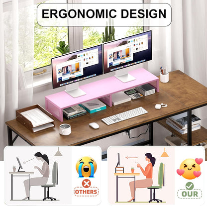 Dual Computer Monitor Stand Riser, Desk Organizers and Accessories, Printer & TV Stand, Desk Shelf, Office Desk Accessories & Desktop Workspace Organizer for Office Supplies, Black