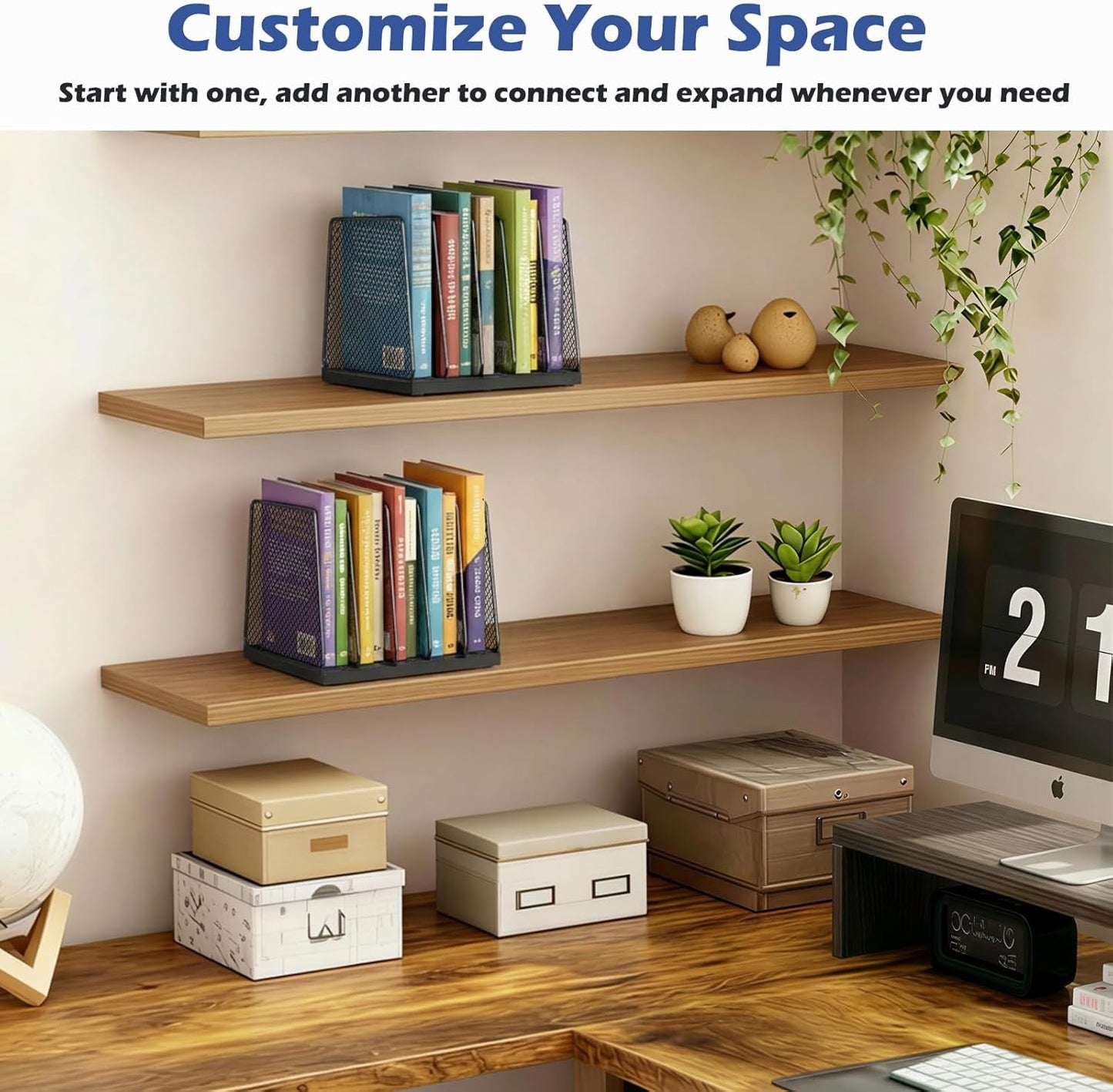 AUPSEN 5-Section Gold File Organizer for Desk, Wood Mesh Desktop File Organizer, File Sorter Storage Rack, Vertical Folder Holder for Files, Magazines, Books (Gold)