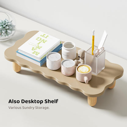 AFOOYO Monitor Stand Riser, Cookie-Shaped Sturdy Wood Computer Monitor Stand for Desk, Ergonomic Desk Stand, Multi-Purpose Desktop Organizer Riser for Computer, Laptop, Printer, TV,White