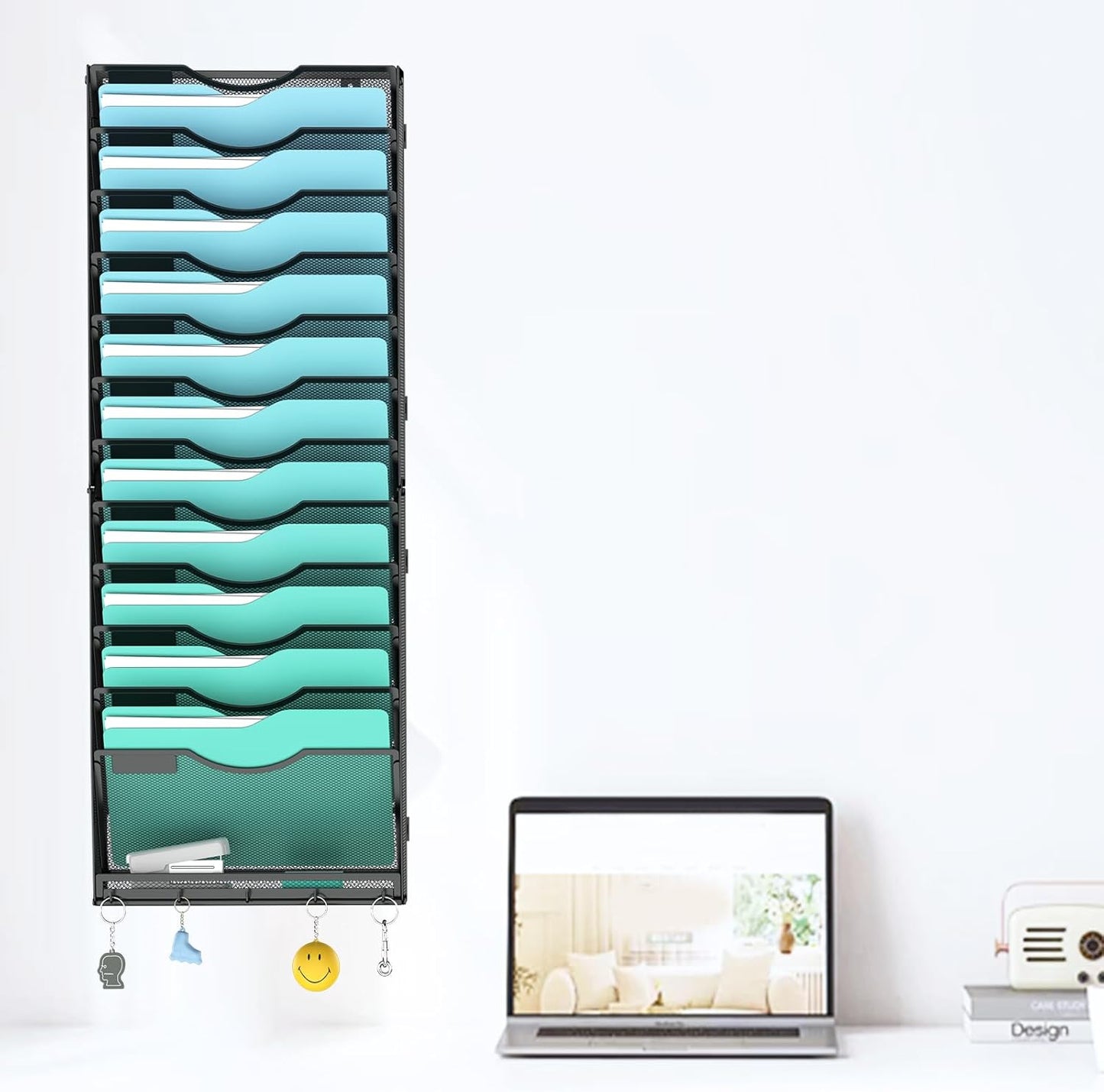 Gawerk 5 Tier Hanging Wall File Organizer, Mesh Mail Paper Orgnization Hanging File Folder Holder for Home Office, Black