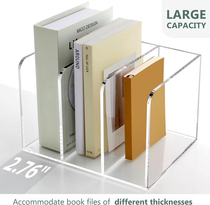SANRUI Acrylic Magazine Holder Desk Organizer Workspace Sorters，Clear Bookend File Sorter Holder，Folder Rack, Office Accessories Organization Storage with 3 Vertical Compartments
