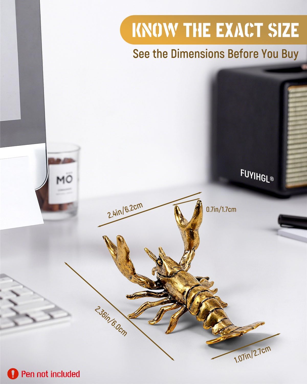 Pencil Holders Weightlifting Brass Pen Holder, Funny Animal Desk Organizer, Creative Desktop Decoration, Stationery Storage Rack for Office Home (Crab | 2PCS)