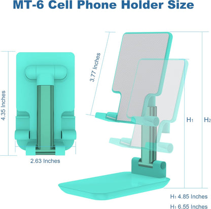 Cell Phone Stand,Adjustable Angle Height Phone Stand for Desk,Fully Foldable/Portable Phone Holder with Silicon Pad for iPhone 16/15/14/13/12/Smartphones,All Mobile Phones (Green)