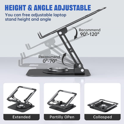 JOYEKY Laptop Stand for Desk, Adjustable Computer Stand with 360° Rotating Base, Ergonomic Laptop Riser for Collaborative Work, Foldable & Portable Laptop Stand, fits for All 10-16" Laptops (Grey)
