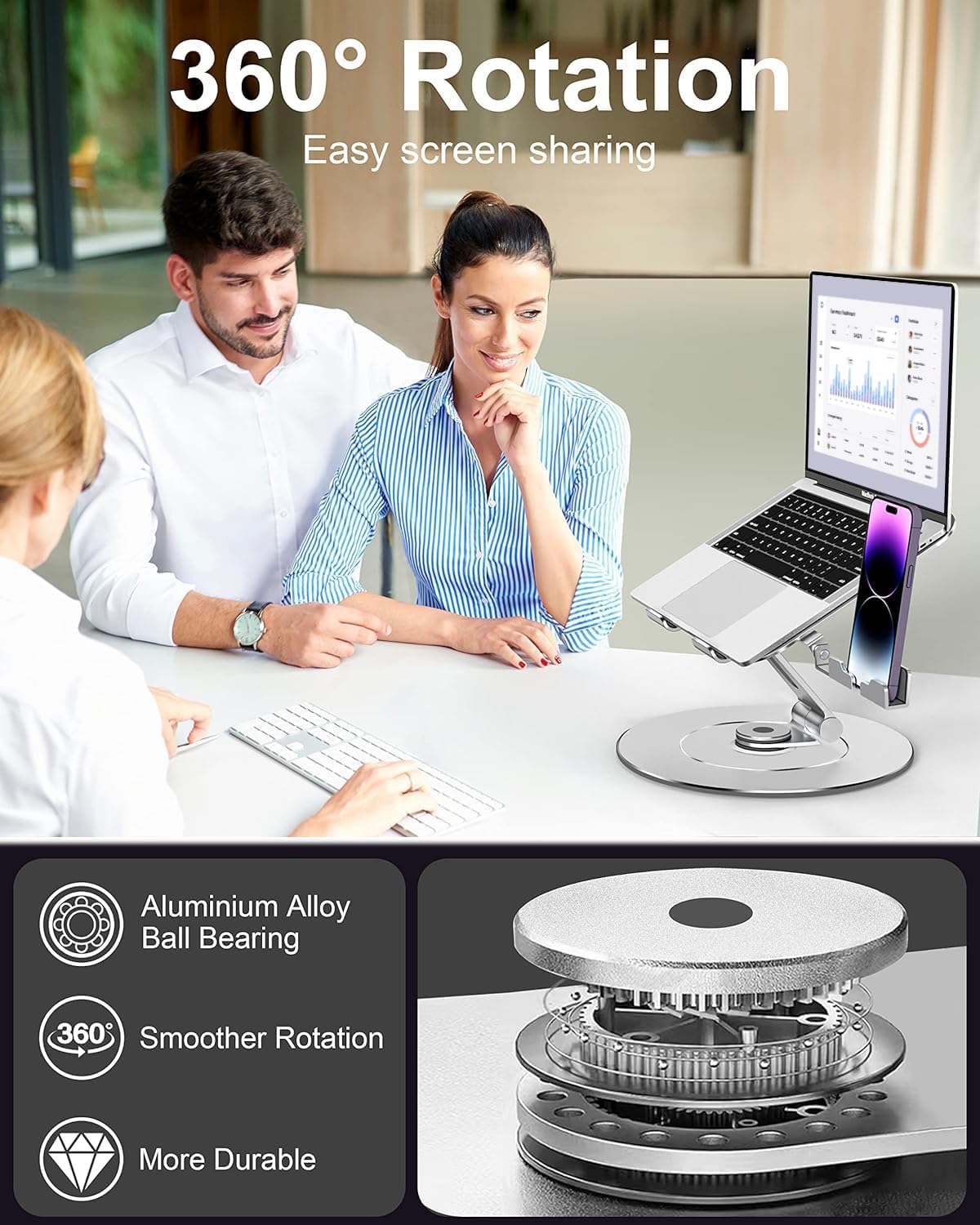 LOXP Adjustable Laptop Stand for Desk, Metal Foldable Laptop Riser, Ventilated Cooling Lectern, Ergonominc Computer Notebook Stand for Desk Compatible with 10-15.6“ Laptops