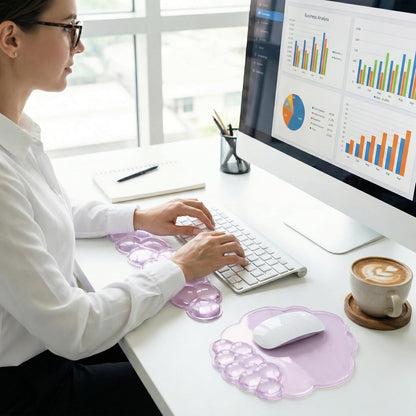 Ergonomic Cloud-Shaped Keyboard Wrist Rest & Non-Slip Mouse Pad Set, Soft Gel Support, Easy-to-Clean, Durable, Ideal for Long Work & Study Hours