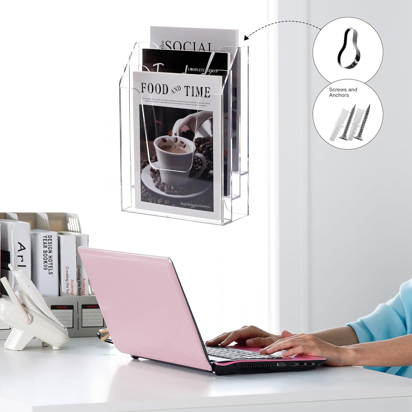 YUXUN Acrylic File Folder Holder, Vertical File Storage, Clear Desktop Organizer, 2 Pockets