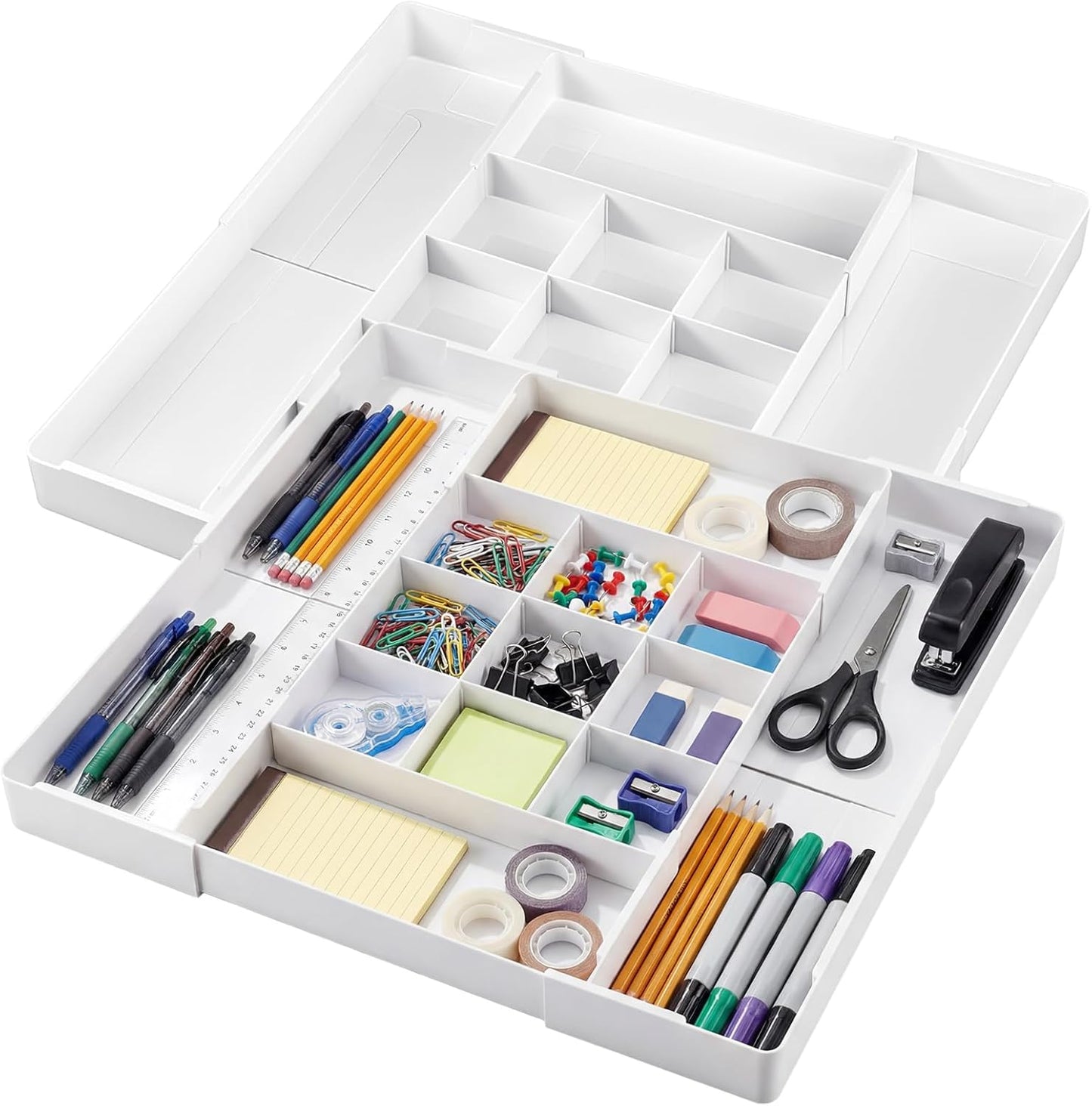 Briwooody 1 Pcs Large Expandable Acrylic Drawer Organizers, Grid Adjustable Drawer, Dividers Organizer for Desk, Makeup, Jewelry, Office, Kitchen Supplies (Clear,5 Compartments)