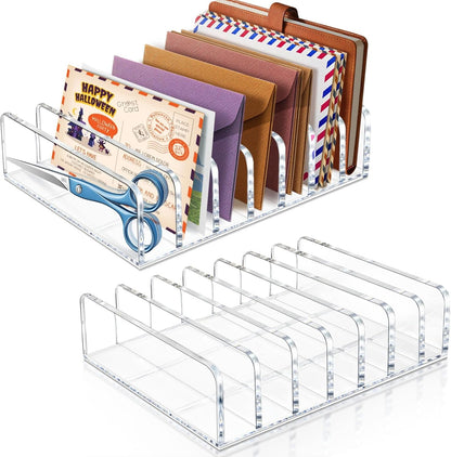 Vowcarol 2 Packs Acrylic Mail Organizer 7 Slots Cash Tray for Desk - 7 Slots File Organizer Clear Desktop Bill Divider Holder, Envelope Holder, Transparent Countertop Mail Holder