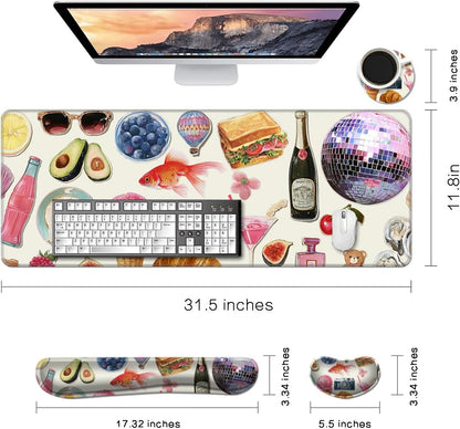 MIBITRI Keyboard Mouse Pad Set, Extended Gaming Mouse Pad+Ergonomics Keyboard Wrist Rest Support, Memory Foam, Easy Typing Pain Relief, 4Pcs XXL Ultra Thick Desk Mat, Enchanted Bookshelf