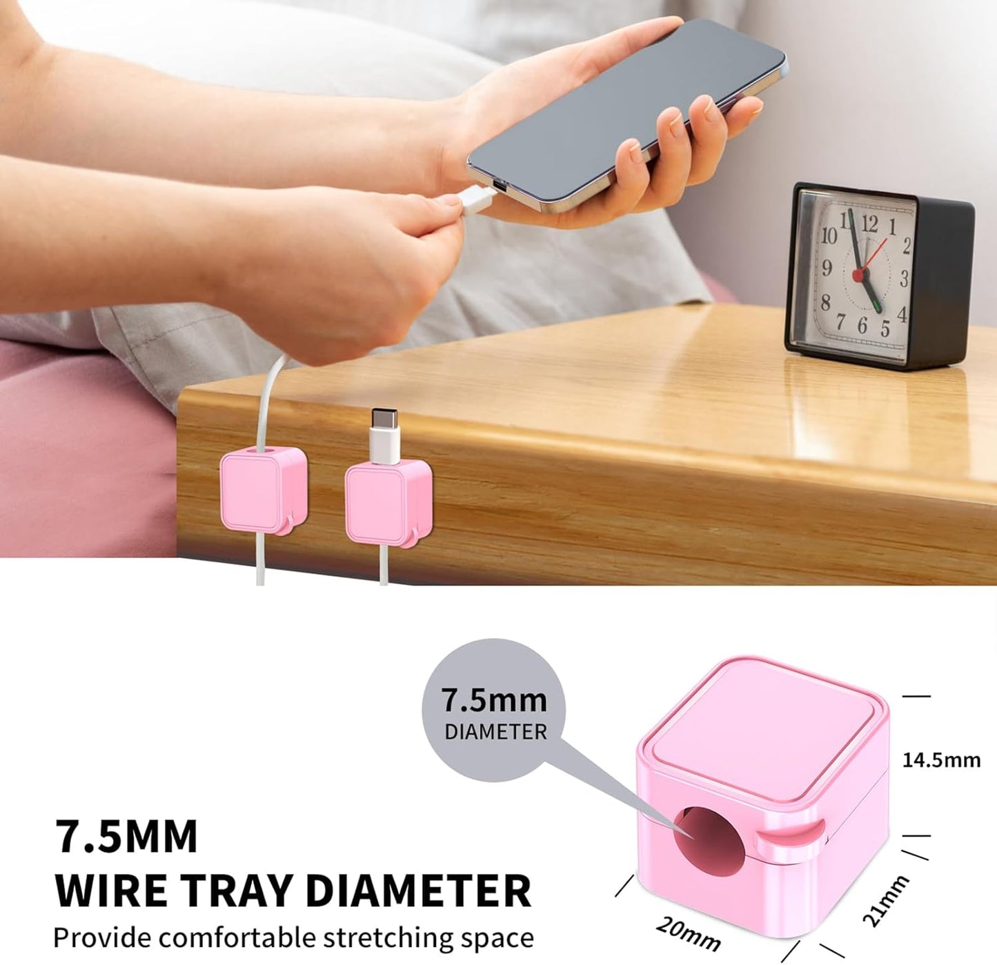 6-Pack Magnetic Cable Clips Cord Organizer, Adjustable Cable Holder Clips with Strong Adhesive for Desk, Wall, Car, Nightstand – Wire Organizer Cable Management for Home Office Phone Accessories(Pink)
