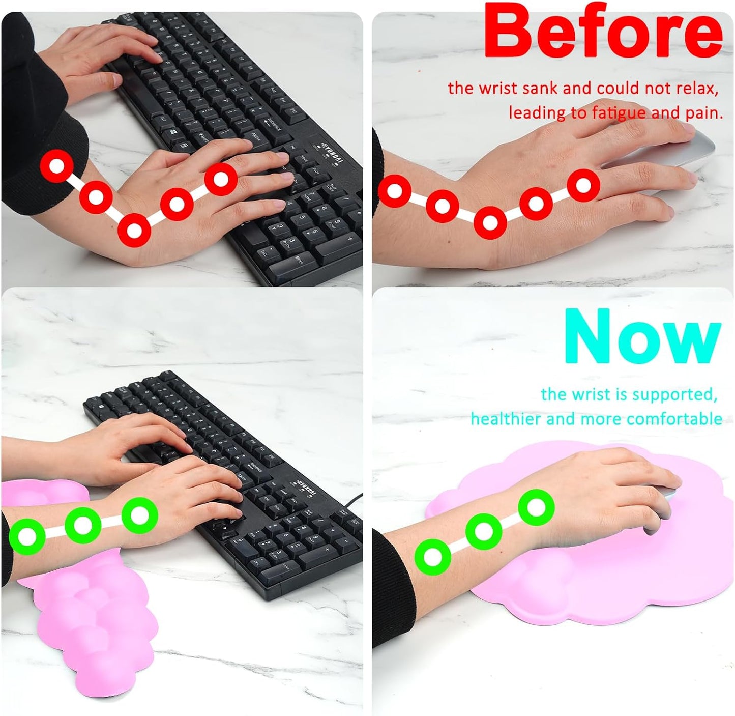Cloud Keyboard and Mouse Wrist Rest Pad for Computer Arm Pain Relief- Ergonomic Wrist Support Mousepad with Non-Slip PU Base for Office, Gaming, and Home Use Anti-Fatigue(Black)
