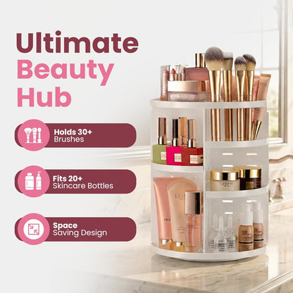 Masirs Small 360 Rotating Makeup Organizer - Mini Yet Spacious Cosmetic Storage Solution with Multiple Compartments - The Perfect Spinning Make-Up Caddy for Vanity or Bathroom Counter (Round - Clear)