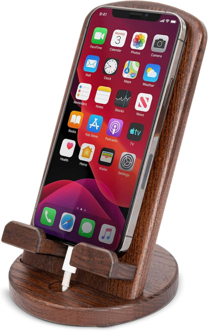 TESLYAR Wood Cell Phone Stand – Elegant Phone Holder for Nightstand & Desk | Portable Office Gift for Men, Dad & Husband | Compatible with iPhone & Android
