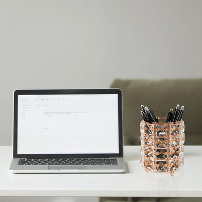 Crystal Pen Holder, Pencil Cups for Desk, Multi-Purpose Desktop Organizer, for Office Writing Desk (Gold)