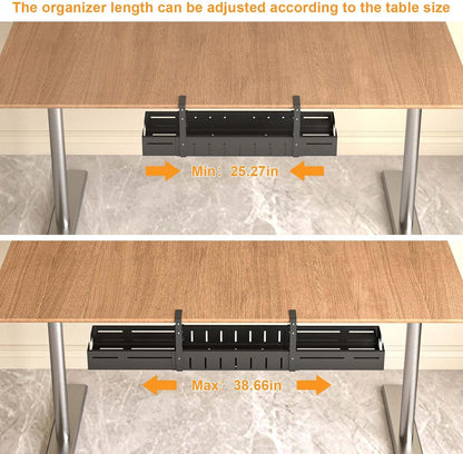 REALINN Under Desk Cable Management Tray Black, Expandable 25.27"-38.66" Sturdy Steel Desk Cord Hider Raceway for Office/Home