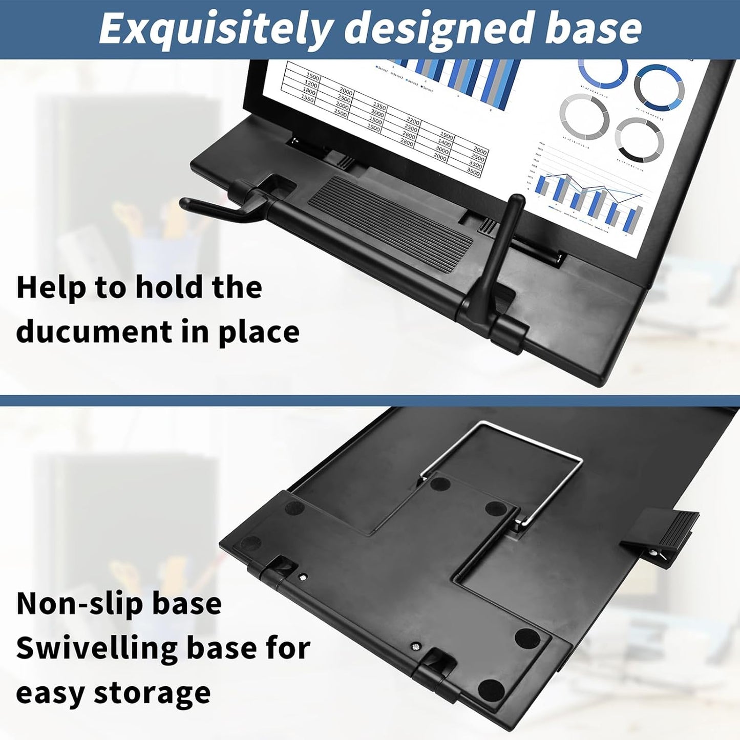 TONOS Paper Stand Document Holder - Quality Document Holder for Desk, Paper Stands for Desk When Typing, Sturdy Stainless Steel Copy Holder, Adjustable Angle, Papers Holder Stand for Desk Typing