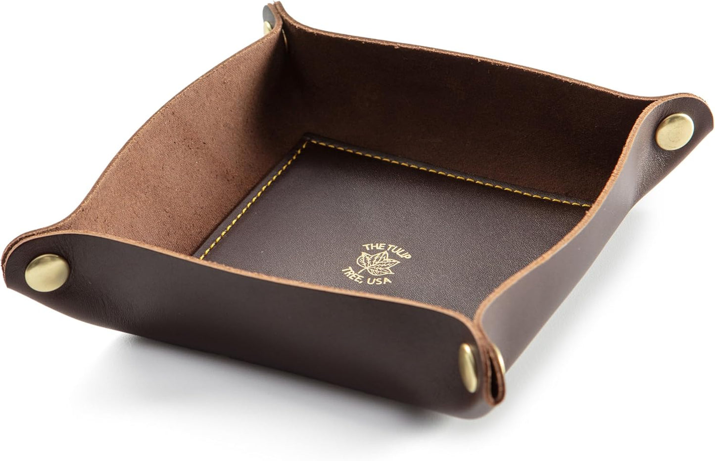 USA Handmade Premium Leather Valet Tray, Folds Flat! Dice Rolling Basket and Organizer with Brass Snaps - Reinforced Base - for Keys, Jewelry, Coin, EDC, Watch Storage Caddy - Black XLarge