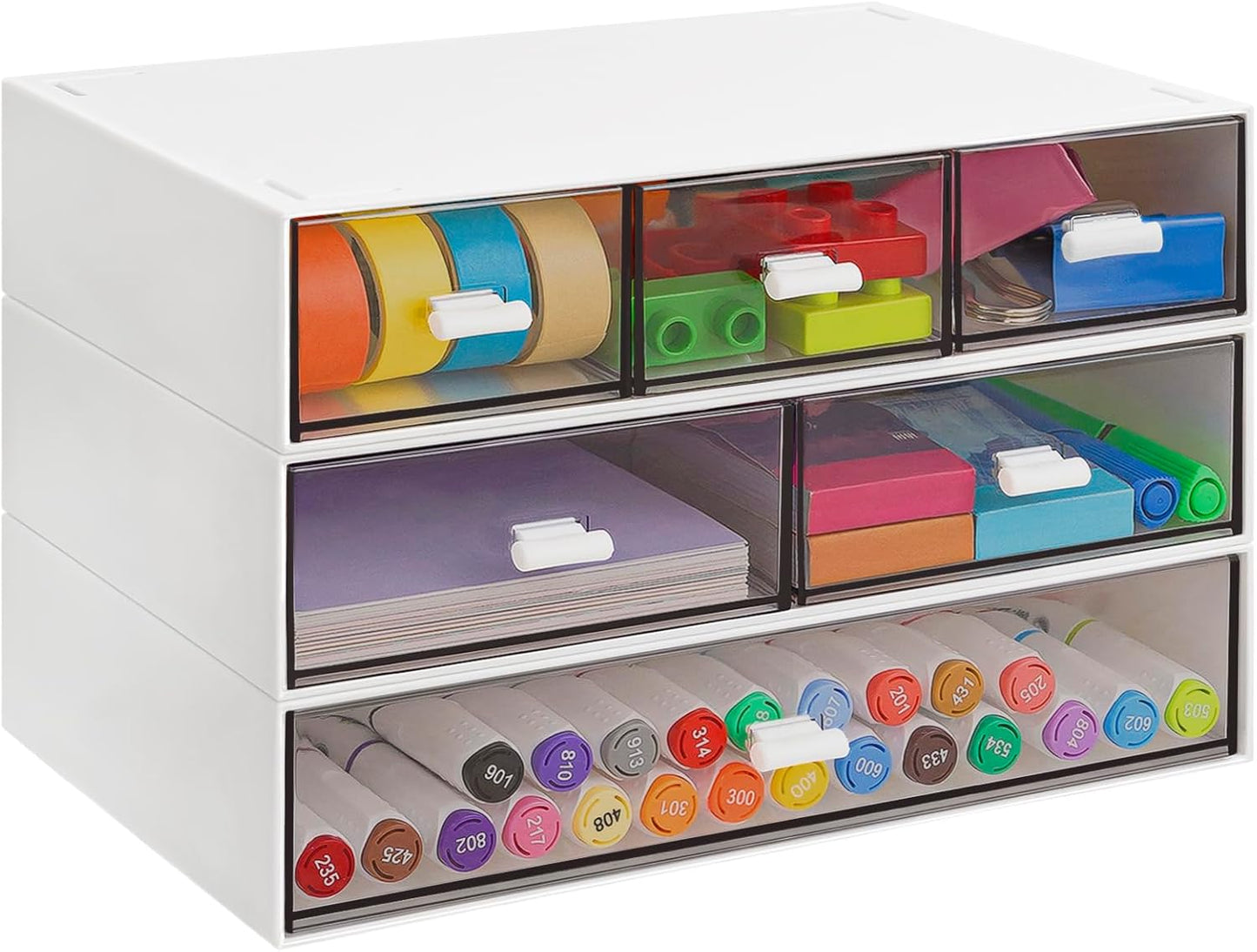 3 Tier Stackable Desk Organizer with 6 Drawers, YOCOMEY Plastic Desktop Storage Box Drawers, Detachable Makeup Storage Office Stationery Supplies Organizer for Office School(Clear)