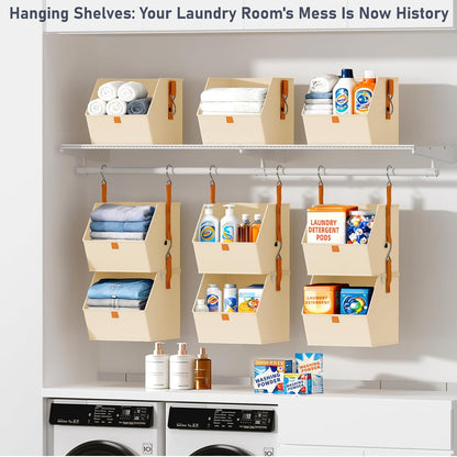 DIMJ Hanging Closet Organizer - 4 Tier Collapsible Hanging Shelves with Hooks Zipper, Fabric Clothes Organizer, Space-Saving Storage Bin Basket for RV, Bedroom, Laundry Organization